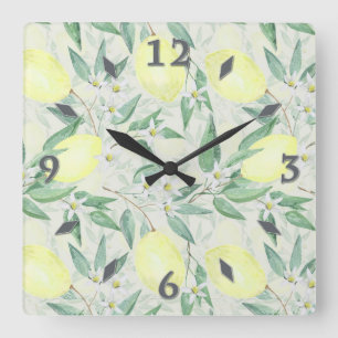 Aquarellfarben Zitronen Fruchtquadrat Wanduhr