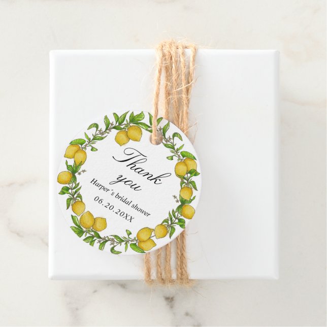 Aquarellfarben Zitronen grüner Hintergrund Danke f Geschenkanhänger (Beispiel)