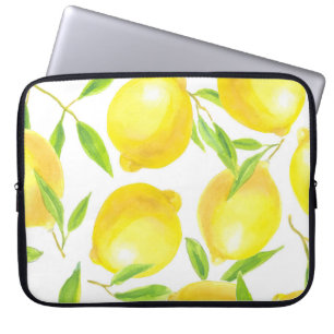Aquarellfarben Zitronen und Blätter: Muster. Laptopschutzhülle