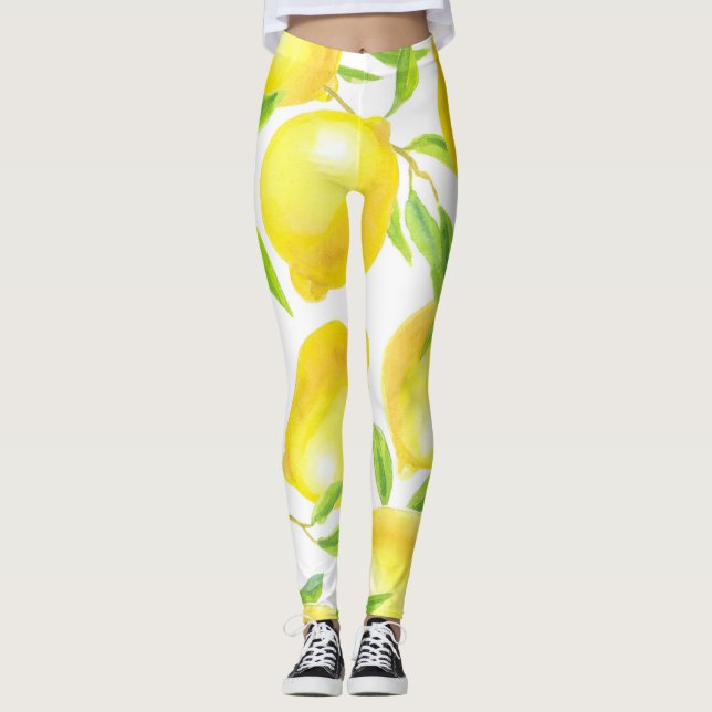 Aquarellfarben Zitronen und Blätter: Muster. Leggings (Vorderseite)