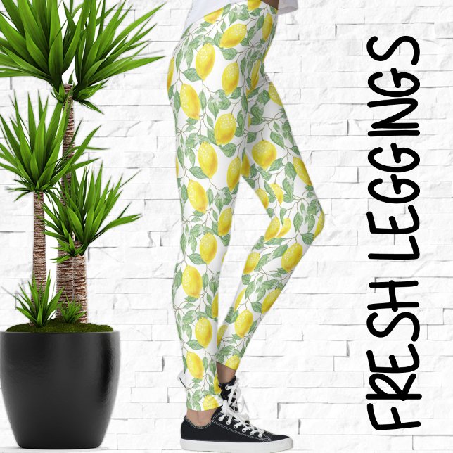Aquarellfarben Zitronenbaum und Blätter Zitronenmu Leggings (Fresh Watercolor Lemon Tree Leggings)
