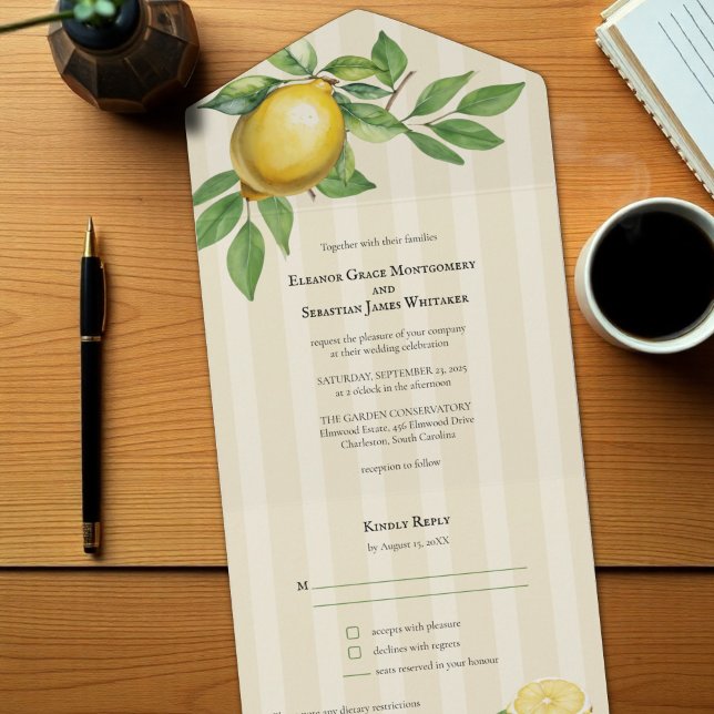 Aquarellfarben Zitronengelbe Zitrusfrüchte Rustika All In One Einladung (Von Creator hochgeladen)