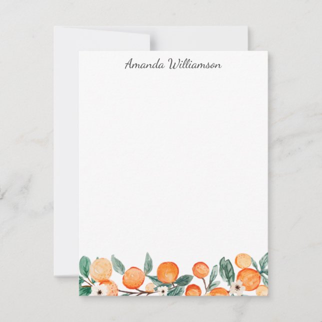 Aquarellfarben Zitrus Orange Frucht Personalisiert Mitteilungskarte (Vorderseite)