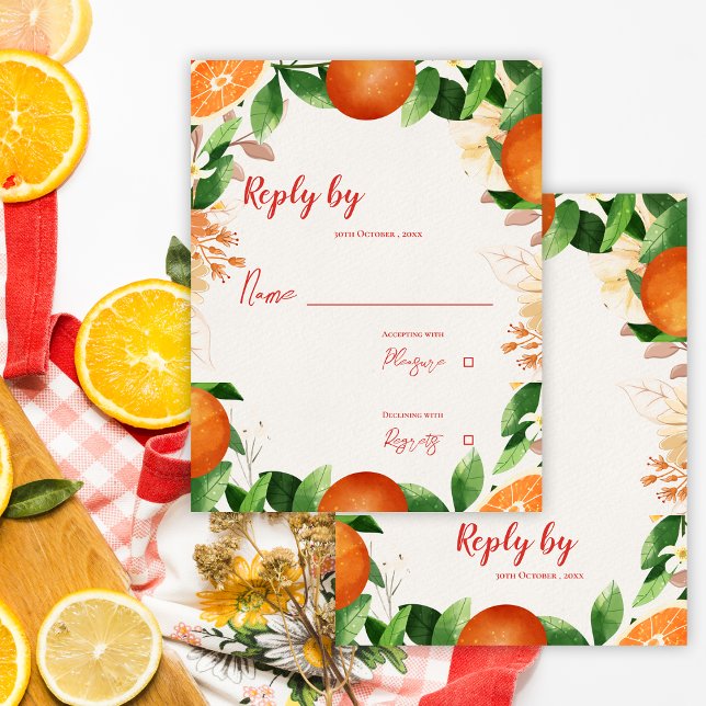 Aquarellfarben Zitrus Orange Herbstliche Hochzeit  RSVP Karte (Watercolor Citrus Orange Autumn Fall Wedding RSVP Card)