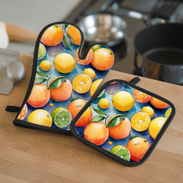 Aquarellfarben Zitrus Oven Mitt & Pot Holder Set
