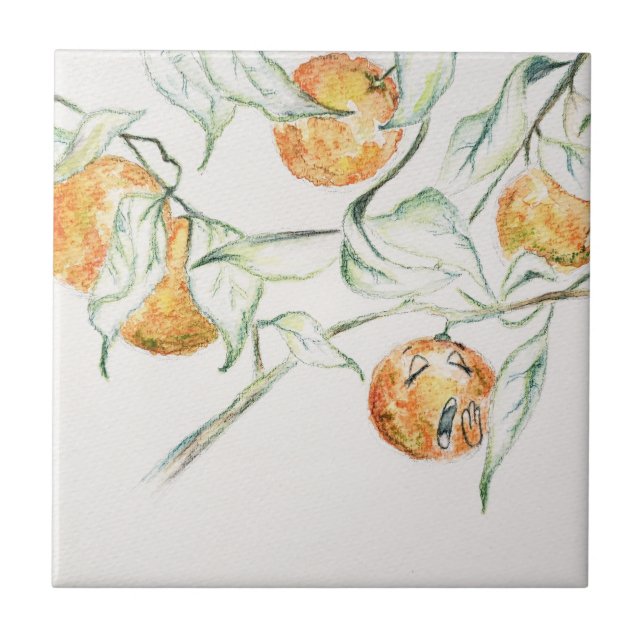 Aquarellfarben Zitrusfrüchte Clementine Süsse Fliese (Vorderseite)