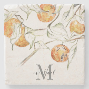 Aquarellfarben Zitrusfrüchte Clementine Süsse Mono Steinuntersetzer