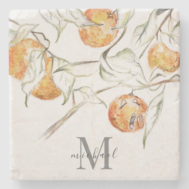 Aquarellfarben Zitrusfrüchte Clementine Süsse Mono Steinuntersetzer (Vorderseite)