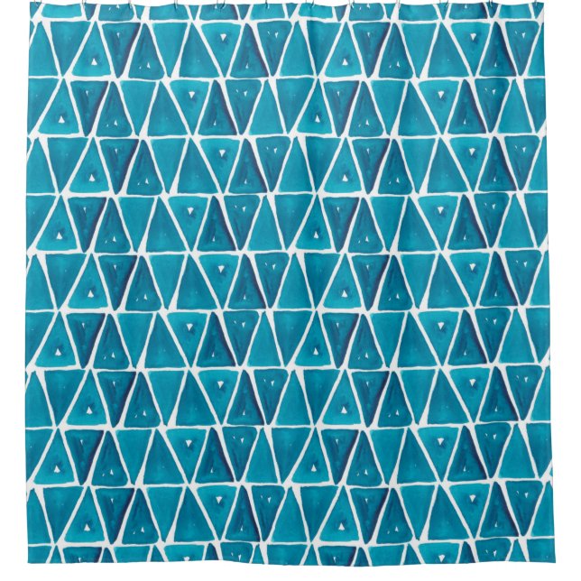 Aquarellfarbene abstrakte blaue Dreiecke nahtlose  Duschvorhang (Vorderseite)