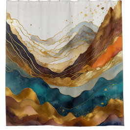Aquarellfarbene Abstrakte Landschaftsmalerei Gold Duschvorhang