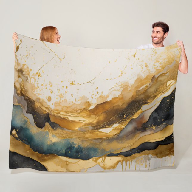 Aquarellfarbene Abstrakte Landschaftsmalerei Gold Fleecedecke (Beispiel)