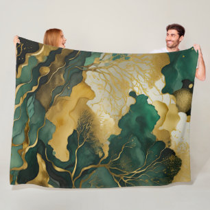Aquarellfarbene Abstrakte Landschaftsmalerei Gold Fleecedecke