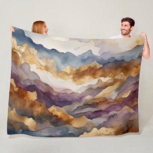 Aquarellfarbene Abstrakte Landschaftsmalerei Gold Fleecedecke