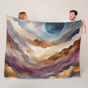 Aquarellfarbene Abstrakte Landschaftsmalerei Gold Fleecedecke