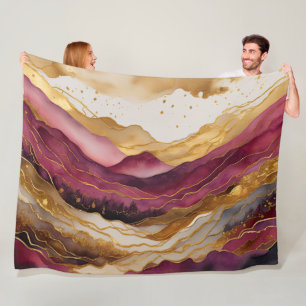 Aquarellfarbene Abstrakte Landschaftsmalerei Gold Fleecedecke