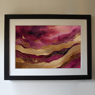 Aquarellfarbene Abstrakte Landschaftsmalerei Gold  Poster