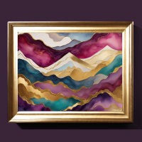 Aquarellfarbene Abstrakte Landschaftsmalerei Gold 