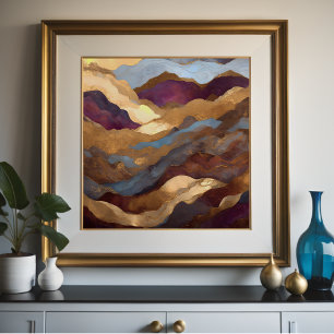 Aquarellfarbene Abstrakte Landschaftsmalerei Gold  Poster