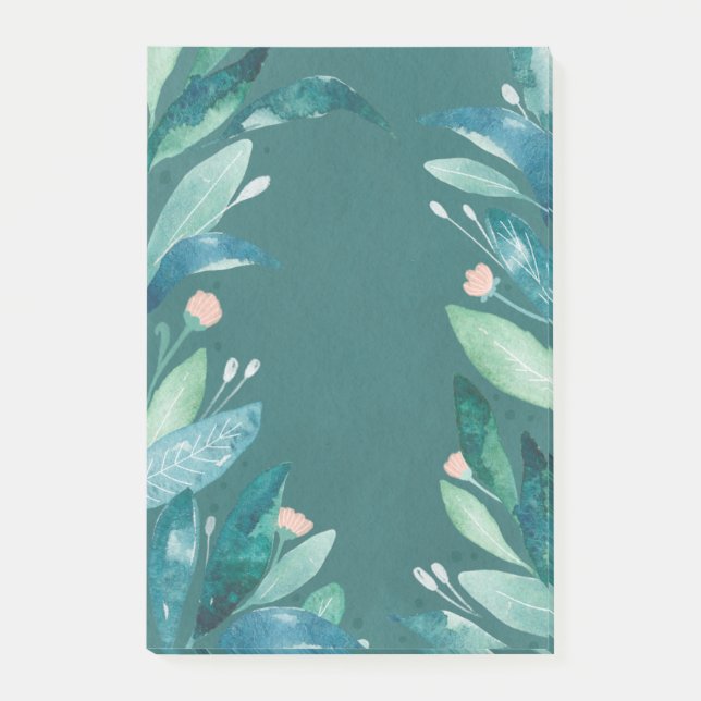 Aquarellfarbene aquamarine blumengeschmückte Blätt Post-it Klebezettel (Vorderseite)