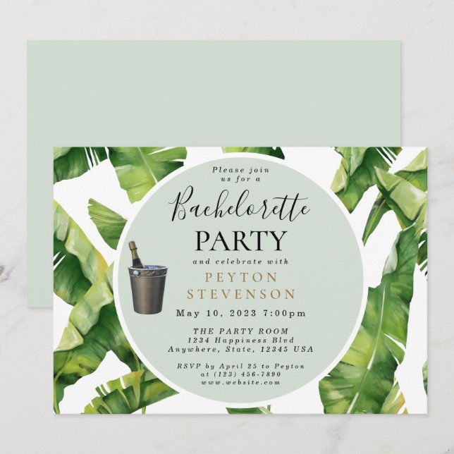 Aquarellfarbene Blätter 05 Bachelor/ette Party Ein Einladung (Vorne/Hinten)