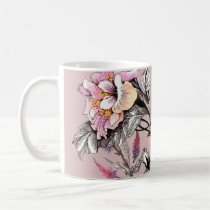 Aquarellfarbene Blätter Blume rosa Muster Kaffeetasse