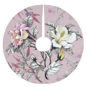 Aquarellfarbene Blätter Blume rosa Muster Polyester Weihnachtsbaumdecke