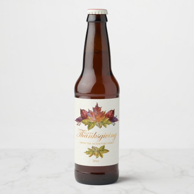 Aquarellfarbene Blätter, Erntedank Bierflaschenetikett (Vorderseite)