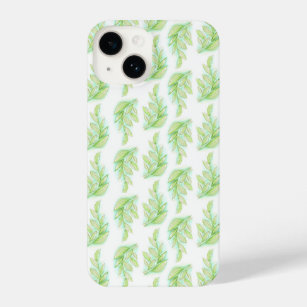 Aquarellfarbene Blätter grün weiß iPhone 14 Hülle