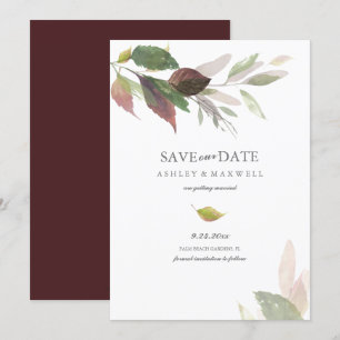 Aquarellfarbene Blätter Hochzeit im Herbst Save th Einladung