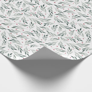 Aquarellfarbene Blätter und rote Beeren Weihnacht Geschenkpapier