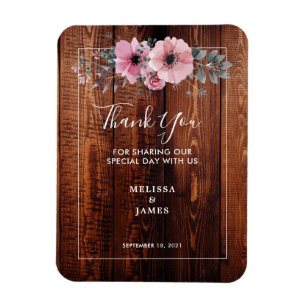 Aquarellfarbene Blume auf Stallholz Danke für Ihre Magnet