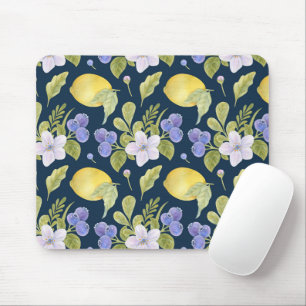 Aquarellfarbene Blume, Blaubeere und Saure Mousepad
