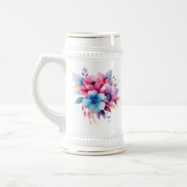 Aquarellfarbene Blume Blumendesign-45893 Bierglas (Links)