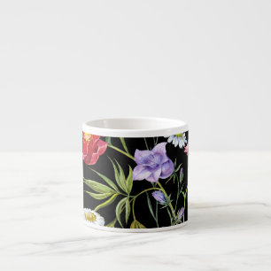 Aquarellfarbene Blume Bouquet: Nahtloses Muster Espressotasse