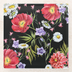 Aquarellfarbene Blume Bouquet: Nahtloses Muster Glasuntersetzer