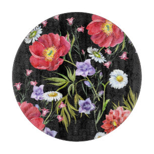 Aquarellfarbene Blume Bouquet: Nahtloses Muster Schneidebrett