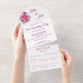 Aquarellfarbene Blume Bouquet-Wedding- All In One Einladung