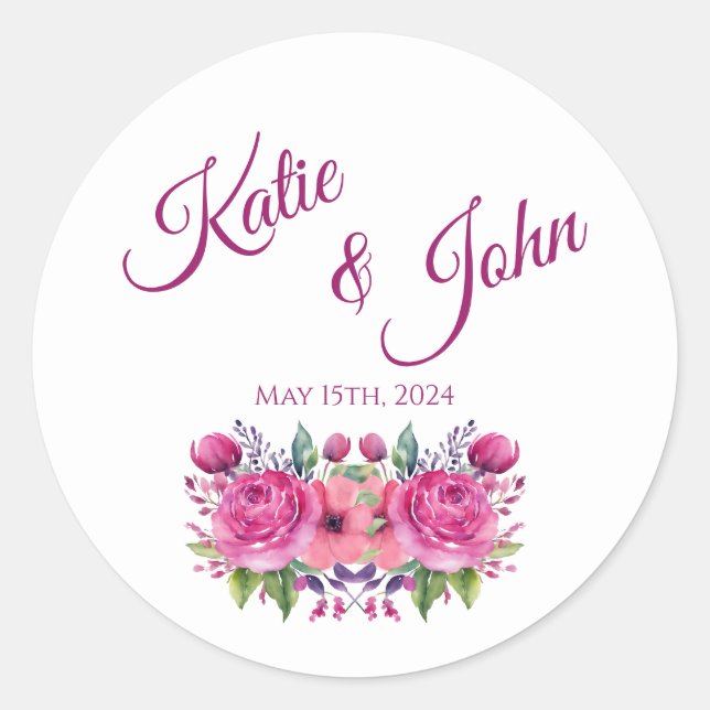Aquarellfarbene Blume Bouquet-Wedding- Runder Aufkleber (Vorderseite)