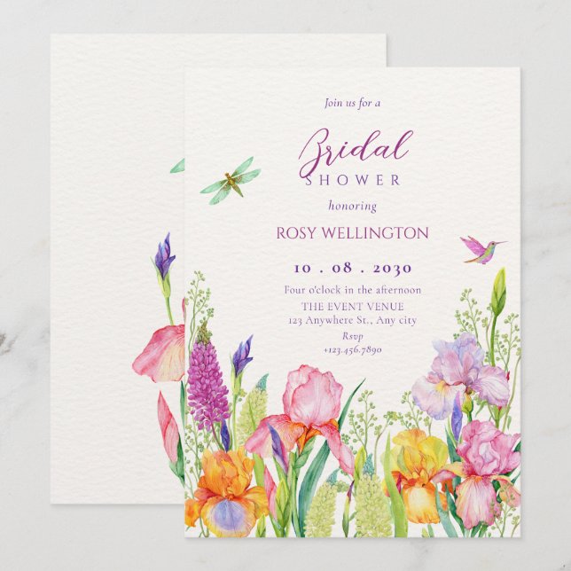 Aquarellfarbene Blume Brautparty Einladung (Vorne/Hinten)