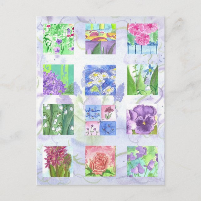 Aquarellfarbene Blume Collage Rosa Rose Lilac Stie Postkarte (Vorderseite)