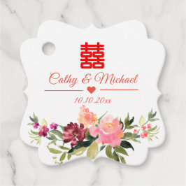 Aquarellfarbene Blume doppeltes Glück chinesische  Geschenkanhänger