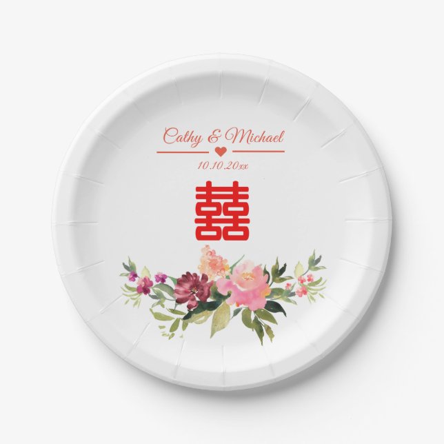 Aquarellfarbene Blume doppeltes Glück chinesische  Pappteller (Vorderseite)