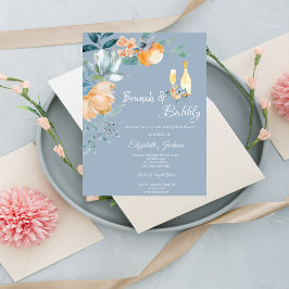 Aquarellfarbene Blume Dusty Blue Brunch & Bubbly Einladung