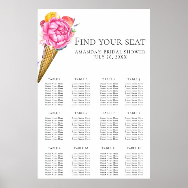 Aquarellfarbene Blume Eiscreme-Sitzkarte Poster (Vorne)