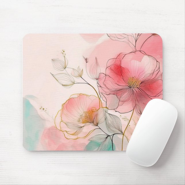 Aquarellfarbene Blume Eleganter Hintergrund Mousepad (Mit Mouse)
