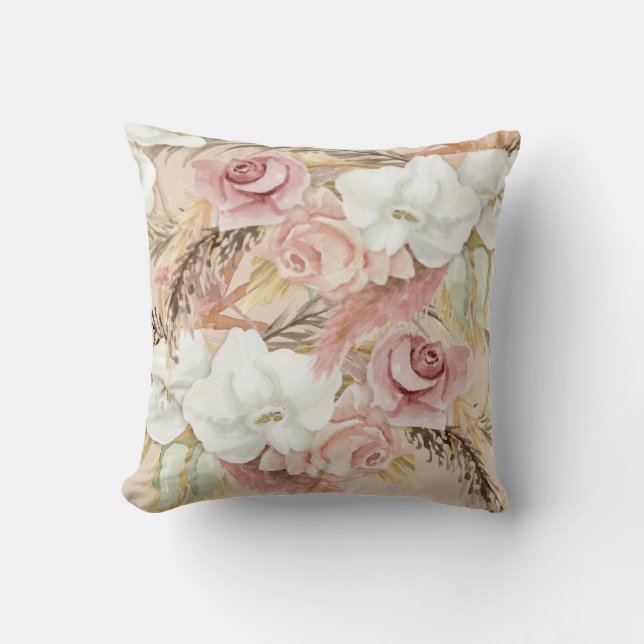 Aquarellfarbene Blume Elegantes Pampas Rosa Rose Kissen (Vorderseite)