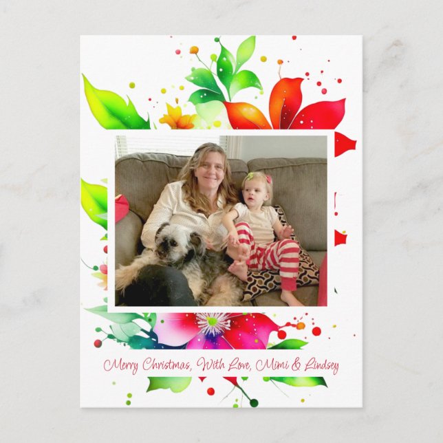 Aquarellfarbene Blume Foto Weihnachten Postkarte (Vorderseite)