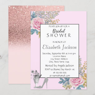 Aquarellfarbene Blume, Glitzer Brautparty mit hohe Einladung