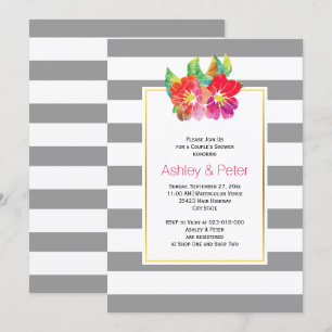 Aquarellfarbene Blume, graue Hochzeitspaare dusche Einladung