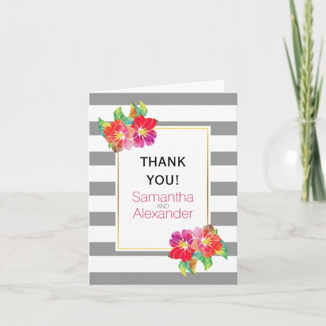 Aquarellfarbene Blume, graue weiße Hochzeit Danke (Vorderseite)